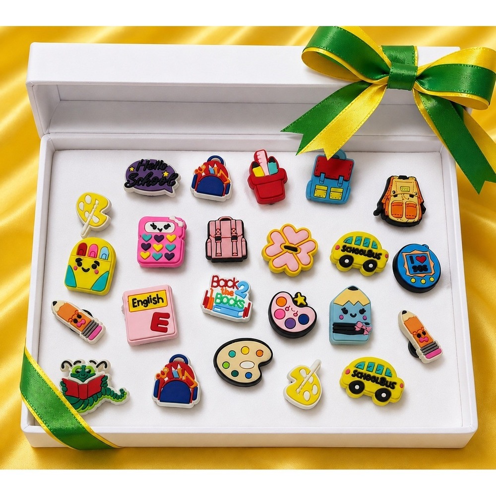 23 Pack School Charms for Crocs Shoes Backpacks PVC Rubber Accessories Set